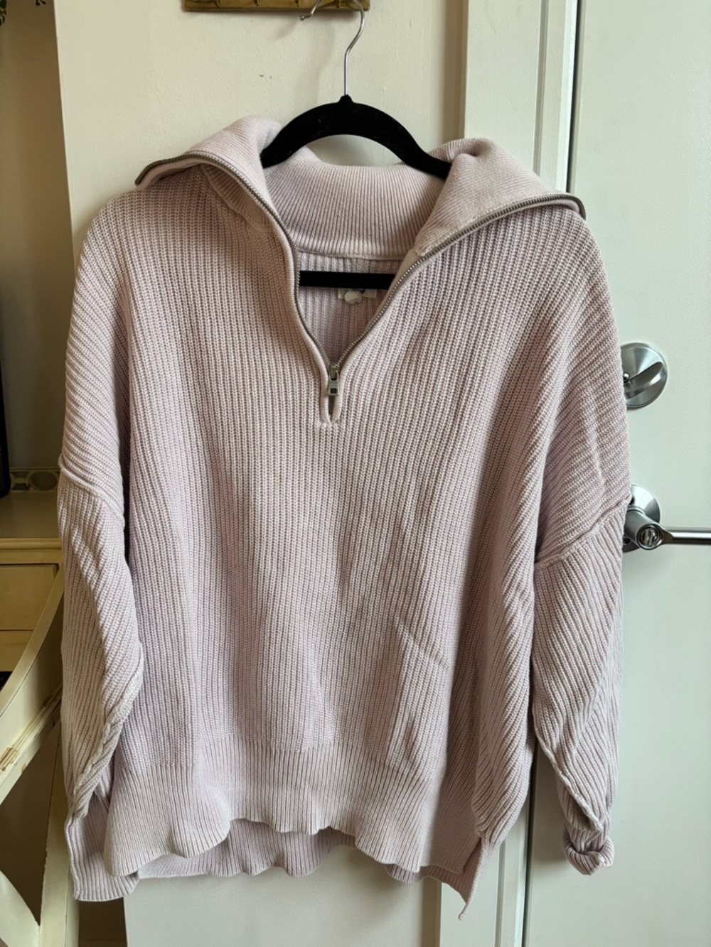 aerie Pale Mauve Ribbed Half-Zip Pullover